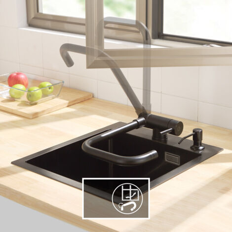 Cecipa – Robinet de cuisine rabattable – Mitigeur pliable sous fenêtre – Acier inoxydable 304 – 2 modes de pulvérisation réglables – Rotation 360° (1/5)