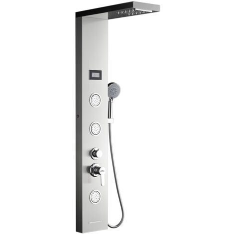 Auralum – Colonne de douche hydromassante LED en acier inoxydable 304 – 130x20 cm – 5 fonctions d'eau – Douche à main 150 cm (1/5)