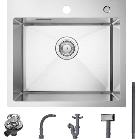Évier Inox Cecipa Évier Cuisine 1 Bac 50 × 45 cm Évier de Cuisine Brossé en Acier Inoxydable 304 (Montage sur le Dessus/Montage à Plat)