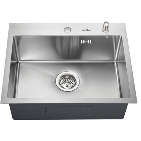 Auralum Évier 1 Bac 55x45CM Évier à Encastrer en Acier Inox Évier Cuisine avec Distributeur de Savon, Siphon et Trop-Plein