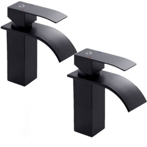 2PCS CECIPA NOIR Robinet de Lavabo en Cascade Mitigeur en Laiton pour Salle de Bain Design Moderne (1/6)