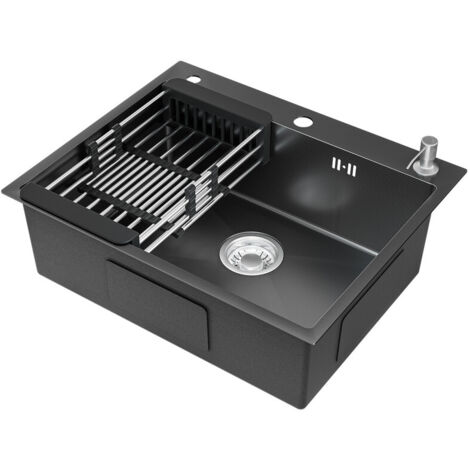 Anycee Max Évier de cuisine 60 x 49 cm en acier inoxydable, une cuve avec égouttoir et distributeur de savon, anthracite (1/5)