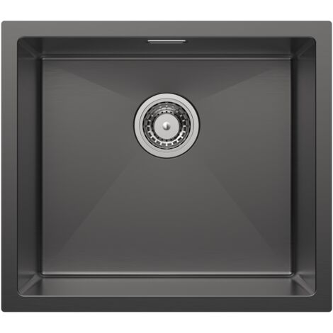 CECIPA MAX Évier de cuisine, 50 x 44 cm, cuve unique, inox, à encastrer sous plan, avec siphon, bonde et trop-plein, anthracite