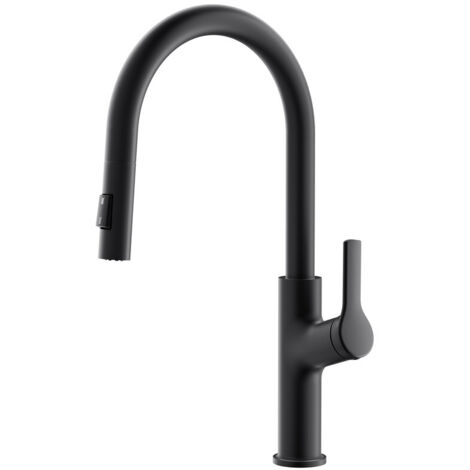 CECIPA MAX Robinet de cuisine à deux jets, douchette extractible, mitigeur monocommande, noir (1/5)