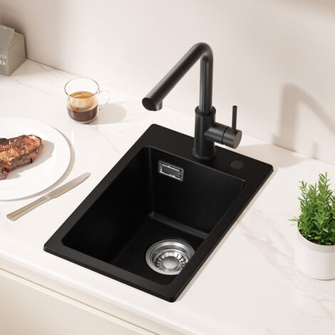 CECIPA MAX Évier en granit 30 x 45 cm, mini évier de cuisine en granit, petit évier encastrable en granit avec siphon, bonde et trop-plein