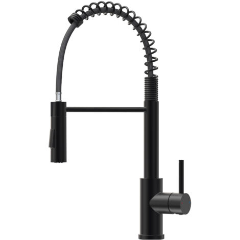 Robinet de cuisine pivotant à 360°, flexible à ressort – acier inoxydable noir, mitigeur monocommande, économie d'eau, pour évier