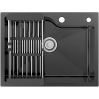 Anycee Max Évier Cuisine Acier Inoxydable Anthracite, 60 × 45 × 18 CM Évier de Cuisine 1 Bac avec Panier de Drainage