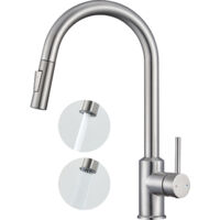 Anycee Max Mitigeur de Cuisine Extractible en U Acier Inoxydable Robinet de Cuisine avec Douchette Extractible Mitigeur d'Évier 2 Modes de Sortie D'eau - Brossé