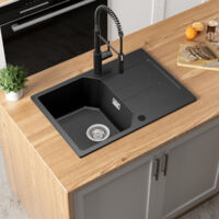 Anycee Max 65 x 45 CM Evier 1 Bac en Quartz Evier de Cuisine en Granit - Evier à Encastrer avec Egouttoir