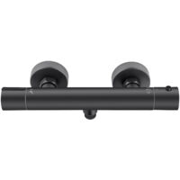 Thermostat de douche avec bouton de sécurité 38 °C, robinet de douche, mitigeur eau chaude et froide pour salle de bain - Noir