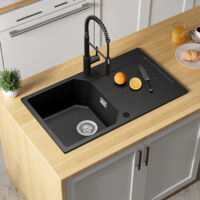 Anycee Max Evier à encastrer Quartz et résine, 78 x 45 CM Evier 1 bac, Evier de Cuisine avec étagère