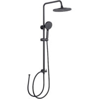 Ensemble de douche, Colonne de douche ronde sans robinetterie, douche de tête à effet pluie et douchette à 4 jets, hauteur réglable de 74 à 112 cm pour la douche et la baignoire, noir