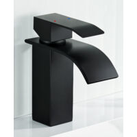 Robinet de Lavabo Cascade Noir, Robinetterie de salle de bain avec l'eau froide chaude, Mitigeur Lavabo Inox 304 de super qualité, Hauteur : 152 mm