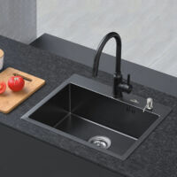 Auralum Évier 1 Bac 55x45x19CM Évier à Encastrer en Acier Inoxydable Évier Cuisine Gris foncé avec Distributeur de savon et Ensemble de drainage