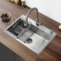 Lonheo Évier 1 Bac 68x45x19CM Évier à Encastrer en Acier Inox 304 Évier Cuisine Brossé avec Distributeur de savon, Égouttoir panier et Ensemble de Drainage