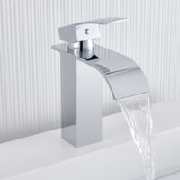 Auralum Max Robinet de Lavabo Cascade Chromé S, Robinetterie de Salle Bain avec l'Eau Froide/Chaude,Mitigeur Lavabo Inox 304 de Super Qualité