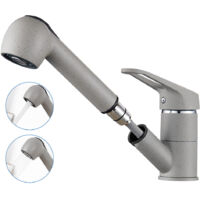 Auralum Mitigeur de Cuisine Gris avec Douchette extractible, Robinet Evier Rotatif 360°, Avec 2 Modes Jet et Barboteur démontable