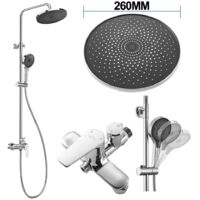 Auralum Colonne de Douche chromée 2 Fonctions Ensemble de Douche avec Douchette Ronde de tête de 10 pouces, Douchette avec 3 Jets D'eau, Hauteur Réglable 103-139 cm