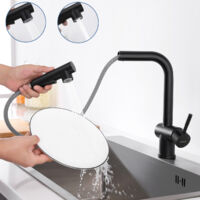 Lonheo Mitigeur de Cuisine Noir 7-Forme avec 2 Fonctions Douchette Extractible Robinet d'évier Rotatif à 360° en Acier Inox avec Barboteur démotable
