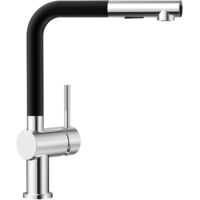 CECIPA MAX Robinet de cuisine, mitigeur extractible avec 2 jets, orientable à 360°, noir et chrome