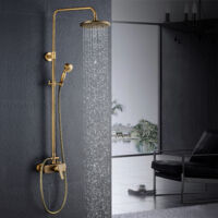 Auralum Rétro Colonne de Douche Bronze Interrupteur à Poignée Mélangeur Système de Douche Finition Bronze avec Barre Réglable
