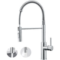 CECIPA Mitigeur à Ressort Brossé en Acier Inoxydable Mitigeur de Cuisine à Ressort avec Douchette Extensible, Robinet de Evier Rotatif à 360°