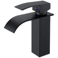 Auralum Mitigeur Lavabo Cascade Noir Moderne Robinet pour Lavabo et Vasque Salle de Bain Robinetterie Mitigeur Eau et Froide