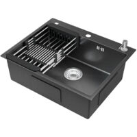 Anycee Max Évier de cuisine 60 x 49 cm en acier inoxydable, une cuve avec égouttoir et distributeur de savon, anthracite