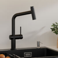 CECIPA MAX Robinet de cuisine avec 2 jets, douchette pivotante à 360°, en acier inoxydable, noir