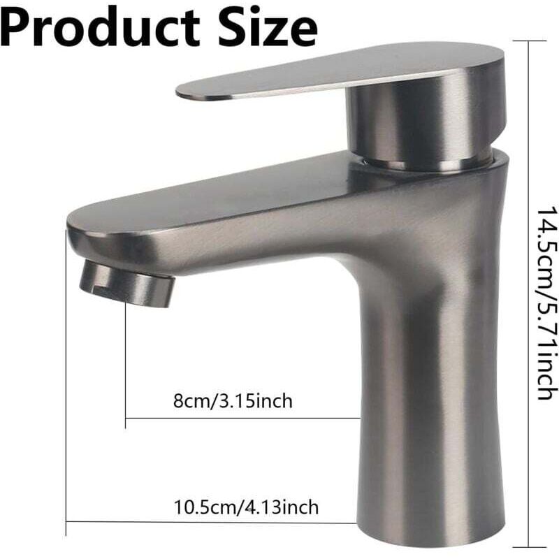 Mitigeur Lavabo Acier Inoxydable 304 Brossé - Robinet Salle De Bain Eau Chaude Froide Avec Tuyau 60cm
