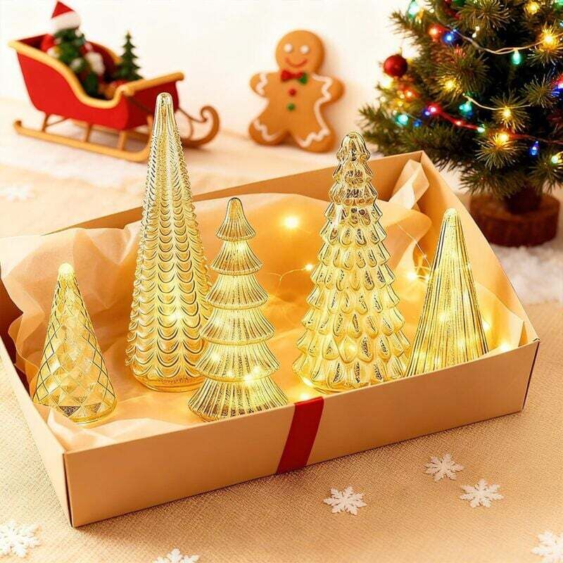 COYBTO Mini Sapin De Noël En Dôme De Verre Avec Lumières LED - Décoration Festive Sur Base Bois Pour Table, Bureau Et Cadeaux Noël