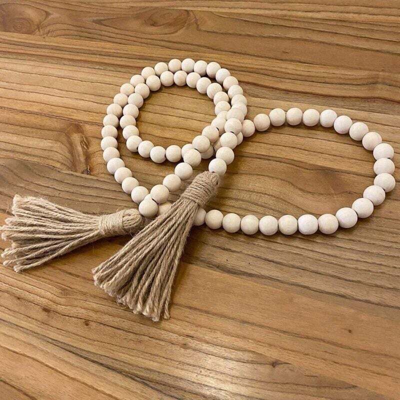 PD11084-Guirlande de perles en bois avec gland tenture murale. corde de
