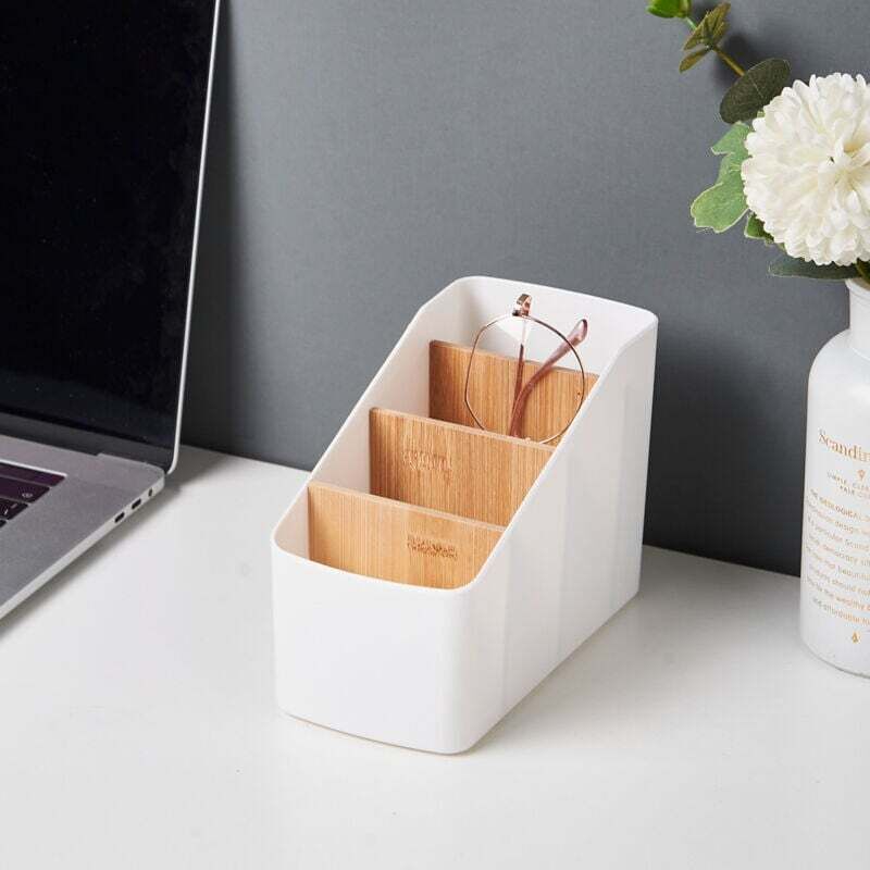 Jesustree Organisateur Télécommandes 4 Compartiments - Boîte Rangement Bois Et ABS Multifonction