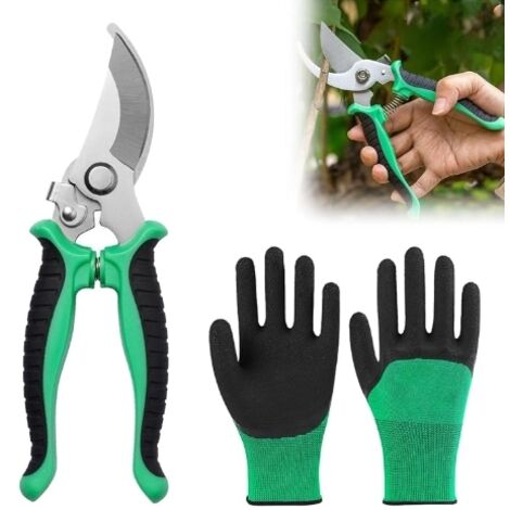 Garden Pruner, Gardening Scissors, Professional Garden Pruner, Garden Scissors, Garden Secateur, Branch Cutter, with Gardening Gloves, for Pruning Shrubs, Fences