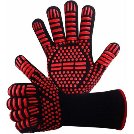Gants de Barbecue en Silicone antidérapants EN407 pour Barbecue, Four, Four, Gants de Cuisson résistants à la Chaleur, Gants de cheminée, Gants de cheminée, Gants de cheminée jusqu'à 800 °C (Rouge)