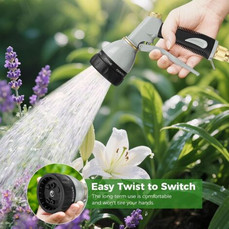 Arrosage de Jardin 7 Fonctions, Pistolet Arrosage Metal avec Raccords en Cuivre Pur, Pistolet Tuyau d'arrosage pour Irrigation des Plantes, Nettoyage de Cour, Lavage de Véhicule