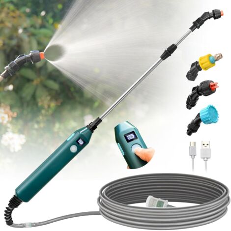 Pulverisateur de Jardin Electrique 5V, Pulverisateur Electrique, Pulverisateur Lance Telescopique, Pulverisateur a Pression avec 3 Buses et Tuyaux de 5M pour Arrosage, Désherbage