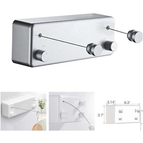 T-Corde à linge rétractable pour intérieur et extérieur, 2 fils à linge de 13.8Feet en acier inoxydable, Pas besoin de percer des trous fixation murale - Blue Grey