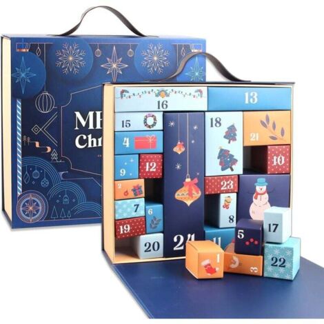 Calendrier de l'Avent, Compte à rebours de Noël, Calendrier de l'Avent DIY avec 24 boîtes cadeaux, Décoration de Noël, Cadeau surprise (Bleu marine)