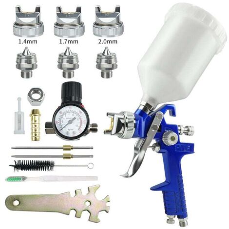Aérographe HVLP, pistolet à air comprimé à alimentation par gravité avec buse de 1,4/1,7/2 mm et flacon pulvérisateur de 600 ml pour peinture au pistolet sur meubles de voiture