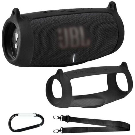 Étui en silicone pour haut-parleur Bluetooth portable JBL Charge 5, cuir souple en gel de voyage, pochette de transport en caoutchouc étanche avec bandoulière (noir)