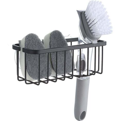 Organiseur d'évier de cuisine de luxe à ventouse pour éponges, brosses, savons, cuisine, salle de bain, acier inoxydable 304 (texture brossée, 7.4 x 3.3 x 2.75 pouces) (éponges et brosses non incluse
