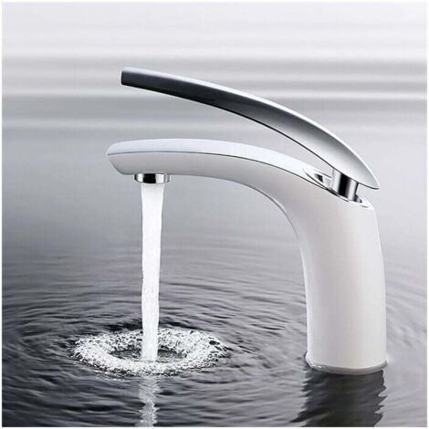 Robinet de salle de bain blanc, robinet de lavabo, robinet d'évier, robinet mitigeur de salle de bain, robinet de salle de bain, mitigeur à levier unique pour salle de bain blanc (1/5)