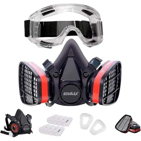 Masque à gaz, masque de peinture en aérosol, avec lunettes de protection + 10 filtres de rechange, masque respiratoire, réutilisable, poussière, fumigation, protection et sécurité (1/5)