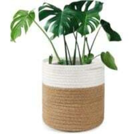 Pot de fleurs en coton tissé style panier avec doublure pour plantes d'intérieur et décoration de la maison - 20 x 20 cm (1/5)