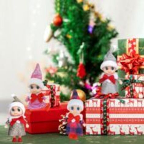 Lot De 4 Mini Poupées Elfes De Noël – 11 Cm, Membres Mobiles – Cadeaux De Chaussettes