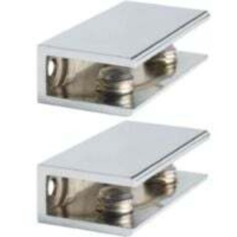 Support d'étagère rectangulaire réglable sans cadre, 2 pièces, pince robuste pour étagère en verre, chrome poli (1/5)