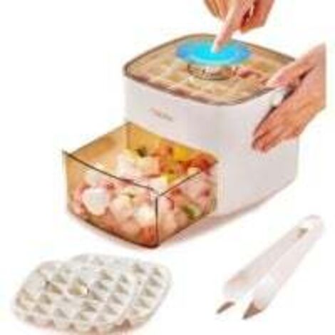 Bac à glaçons avec couvercle, en silicone comestible (avec récipient), 48 compartiments double couche, facile à retirer, pour refroidir le café, le thé, les cocktails et le whisky (beige) (1/5)