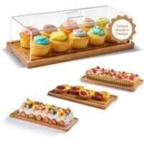 Présentoir à gâteaux avec couvercle – Présentoir à desserts en bois d'acacia et planche à charcuterie en bois pour gâteaux, pain, pâtisseries, fromage, grand plateau rectangulaire en bois, 15 x 6,25 p (1/5)