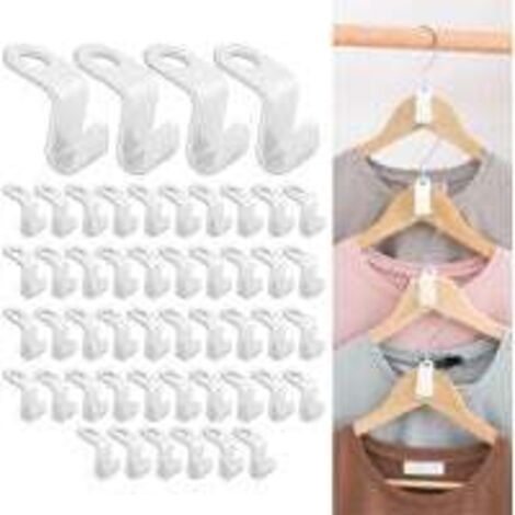 Lot de 50 Crochet Cintre, Clip D'extension, Crochets de Connecteur pour un gain de place Mini Cintres en cascade Organisateur pour penderie économie d'espace (Blanc) (1/5)